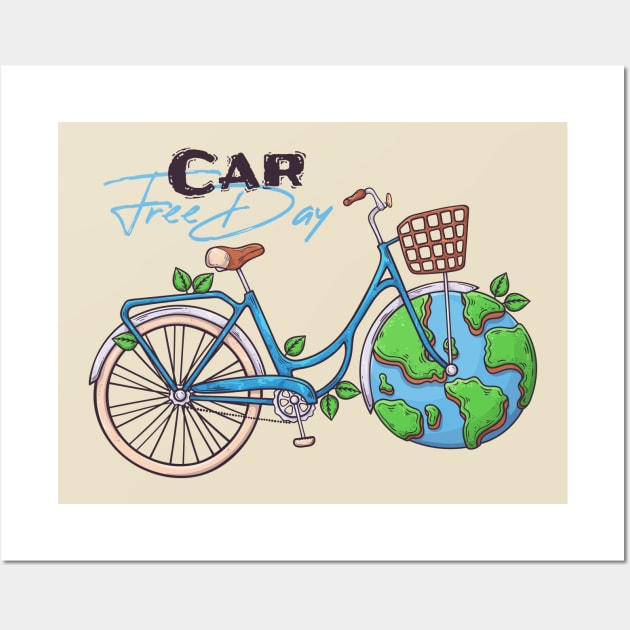 car free day earth wheel Wall Art by Mako Design 